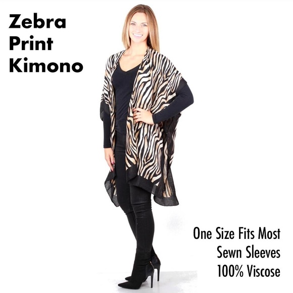 Zebra print Kimono Black White Tan - Picture 2 of 5